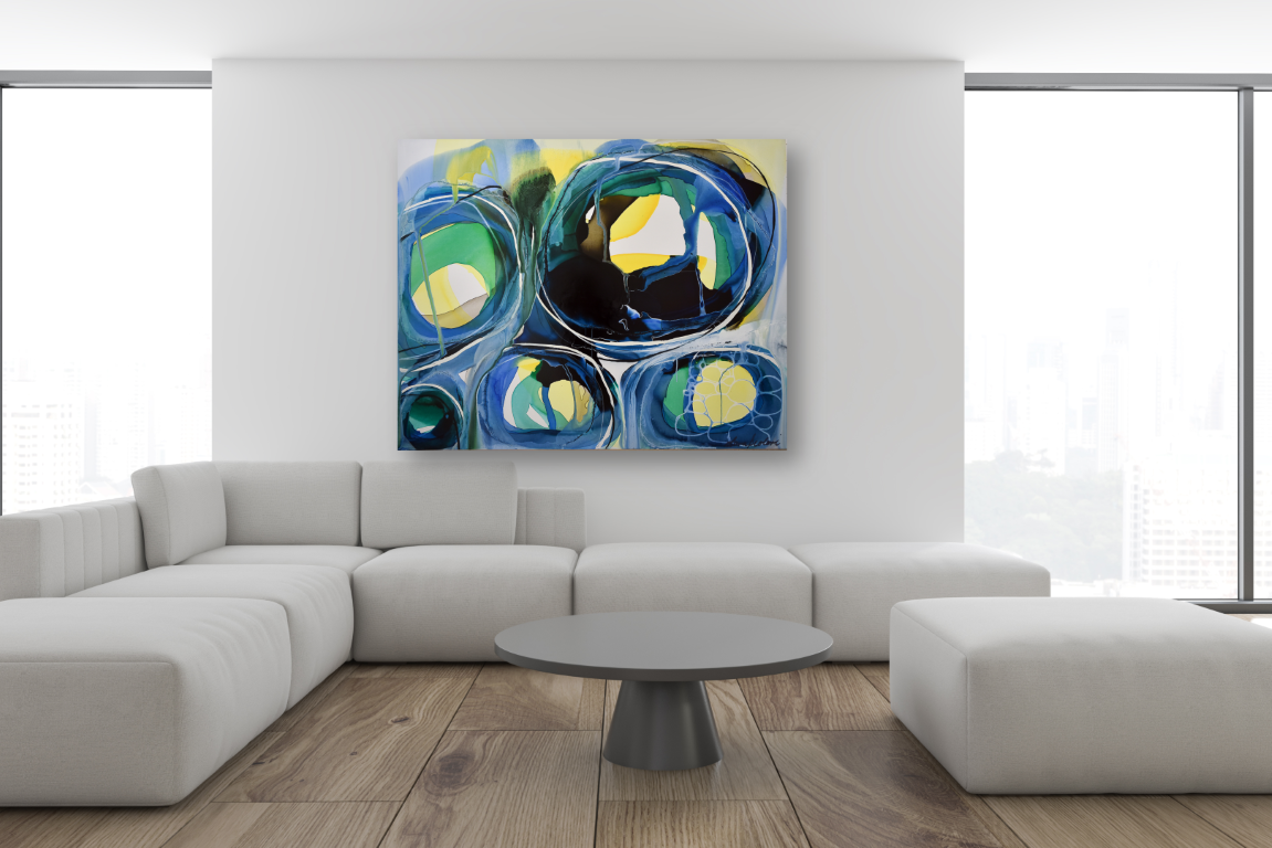 Canopy Rainforest Green Lush Corporate Yellow Wellbeing Lara Scolari Australia Abstract Art Studio Colour Vibrant Love Interior Design Happy Meditation Therapy Commission Artwork Form Design Shape Life Force Energy Balmain Sydney