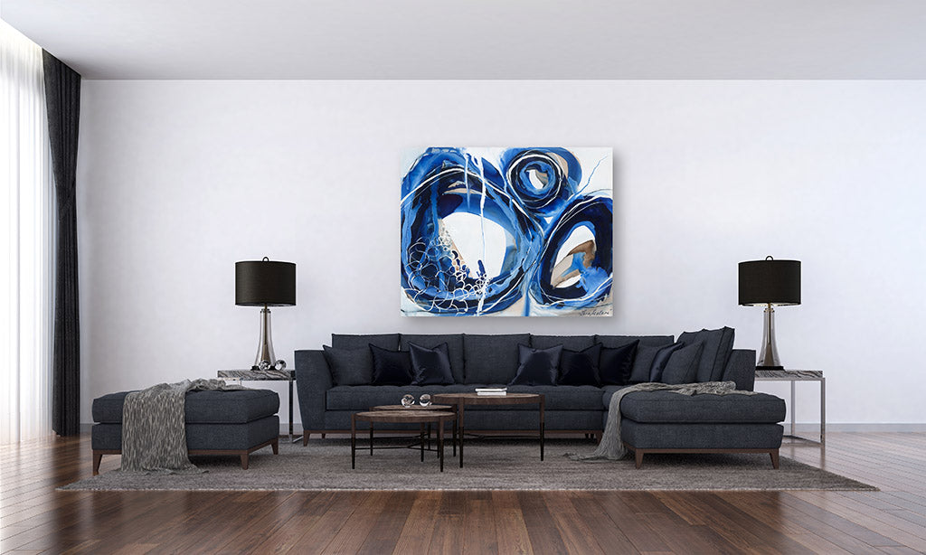 Blue Organic Lara Scolari Water Ink fluid Art Abstract Sydney Corporate  Ocean Interior Design Collectible Circle Australia 