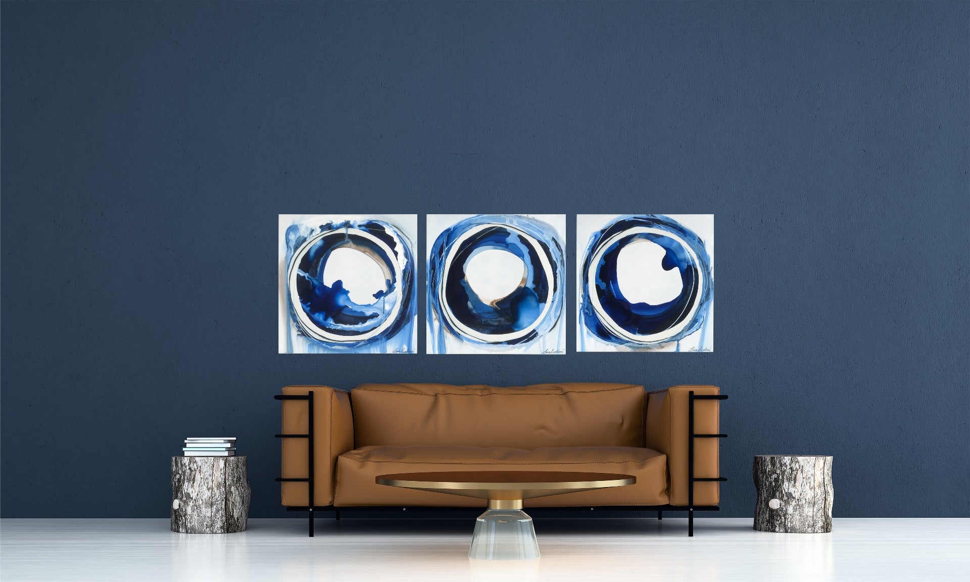 blue circle cobalt Lara Scolari Australian Abstract Expressionist Art fluid water energy harmony life happy corporate interior design