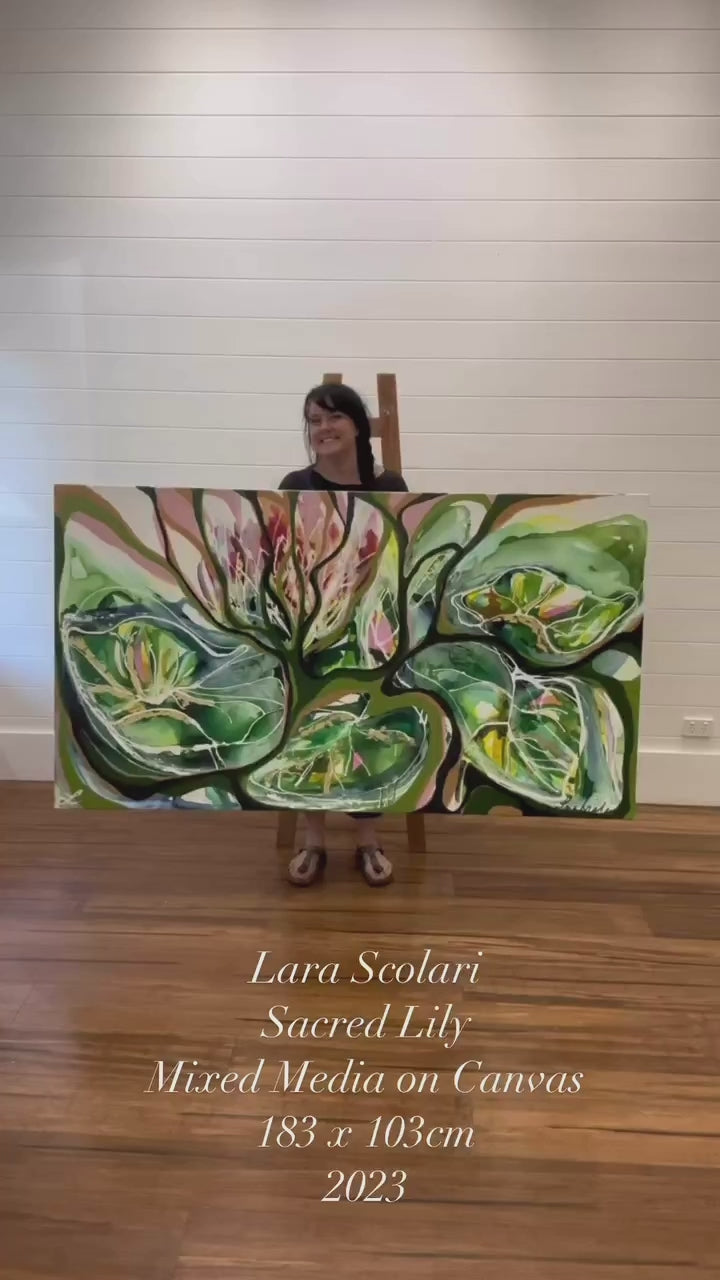 Sacred Lily artwork display video - Australian waterlily inspired print by Lara Scolari from Territorian Series
