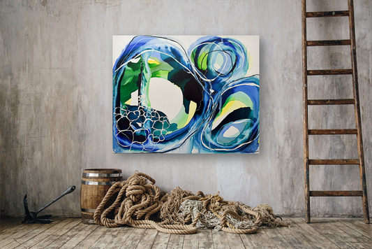 Turquoise Organic Lara Scolari Water Ink fluid Art Abstract Sydney LA Corporate TOAF Ocean Interior Design Collectible Circle